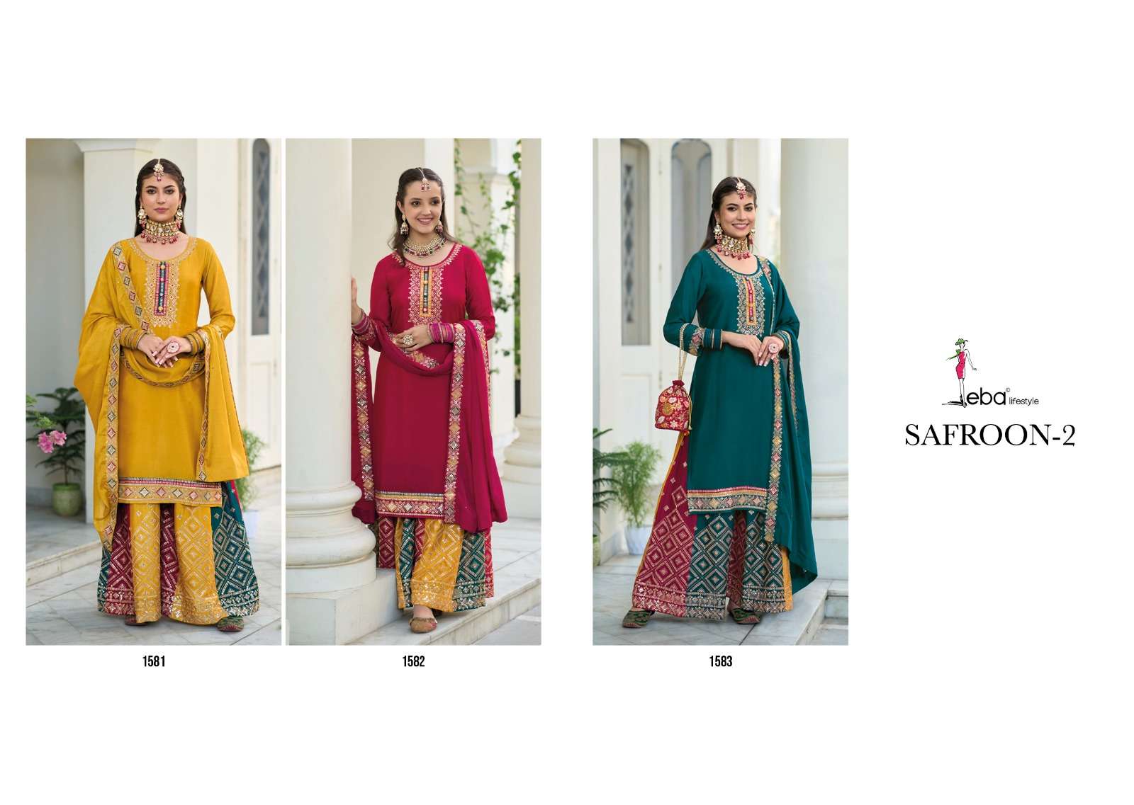 eba lifestyle safroon vol-2 1581-1583 series party wear salwar suits catalogue online market surat