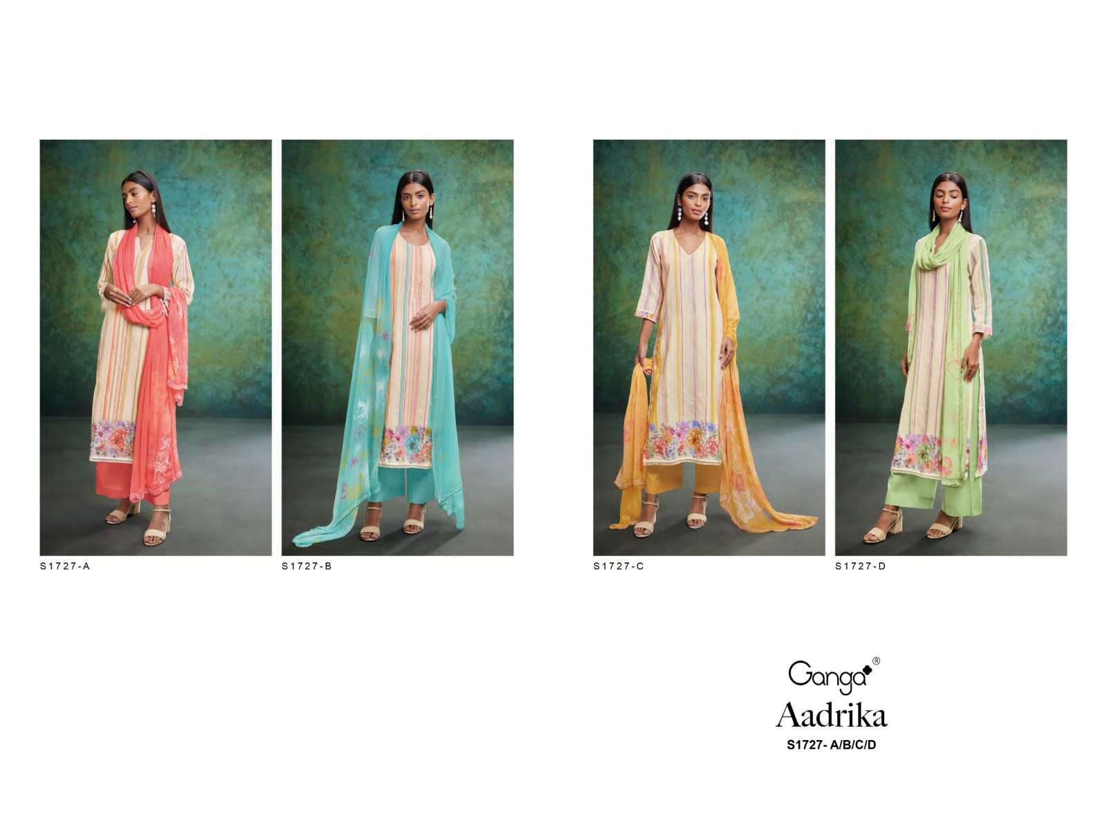 ganga aadrika 1727 series unstitched designer salwar kameez catalogue wholesaler surat