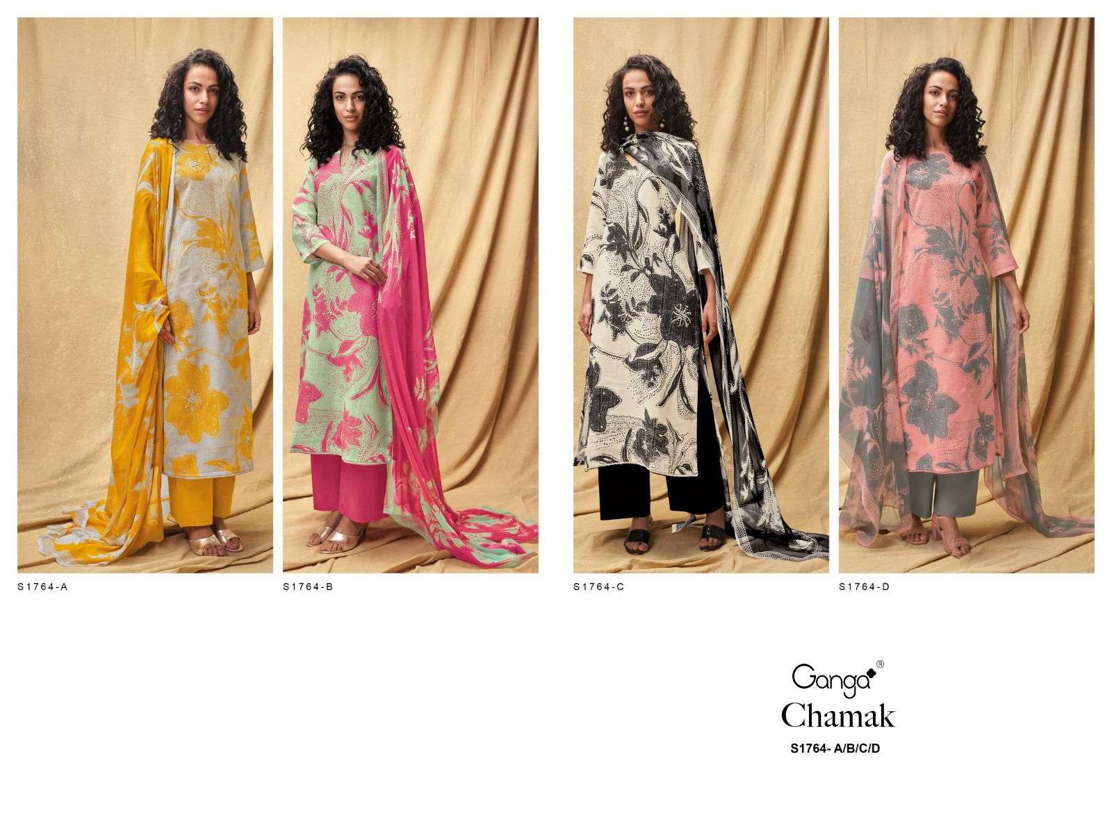 ganga chamak 1764 series stylish designer top bottom with dupatta catalogue wholesaler surat