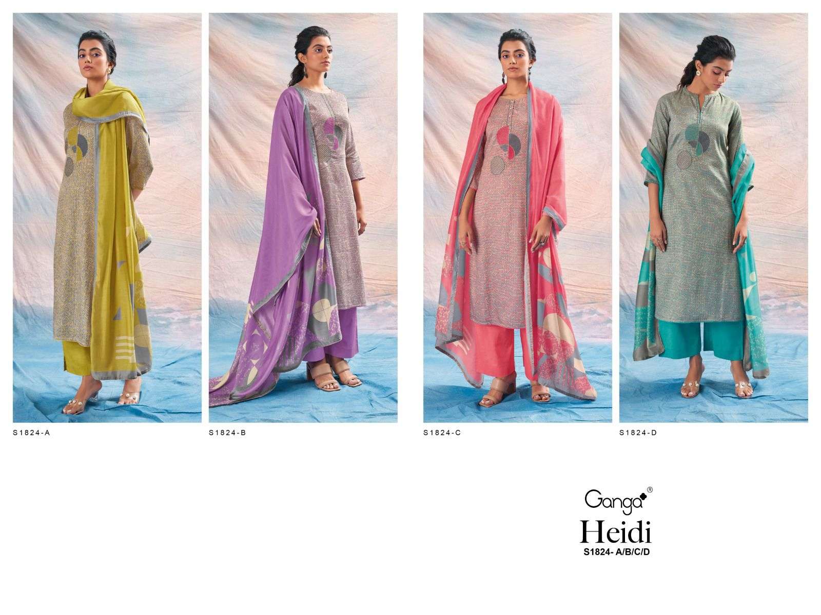 ganga heidi 1824 series premium cotton silk designer top bottom with dupatta catalogue design 2023