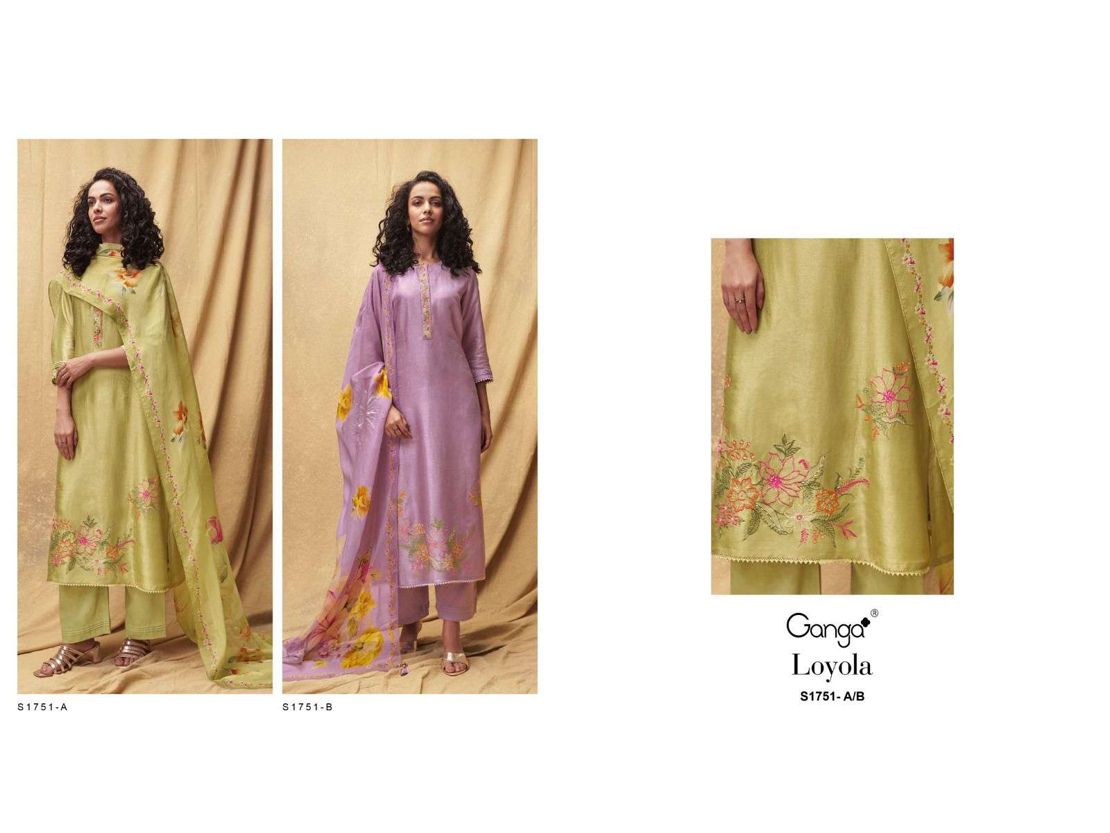 ganga loyola 1751 series stylish designer top bottom with dupatta catalogue wholesaler surat