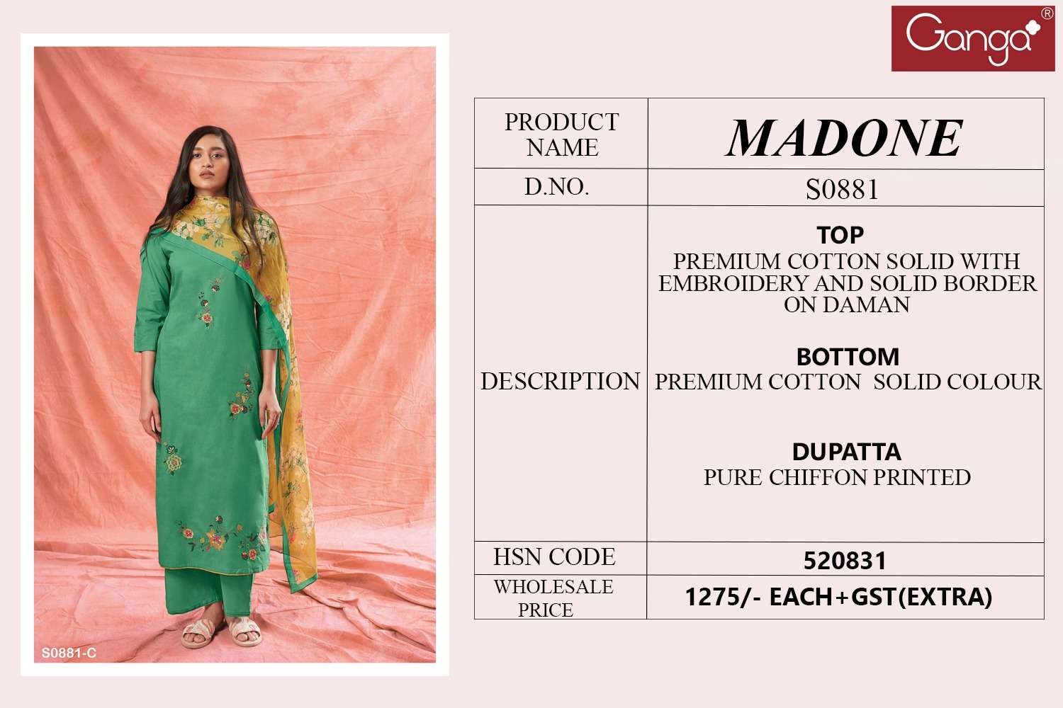 ganga madone 881 series premium cotton designer dress catalogue wholesale price surat
