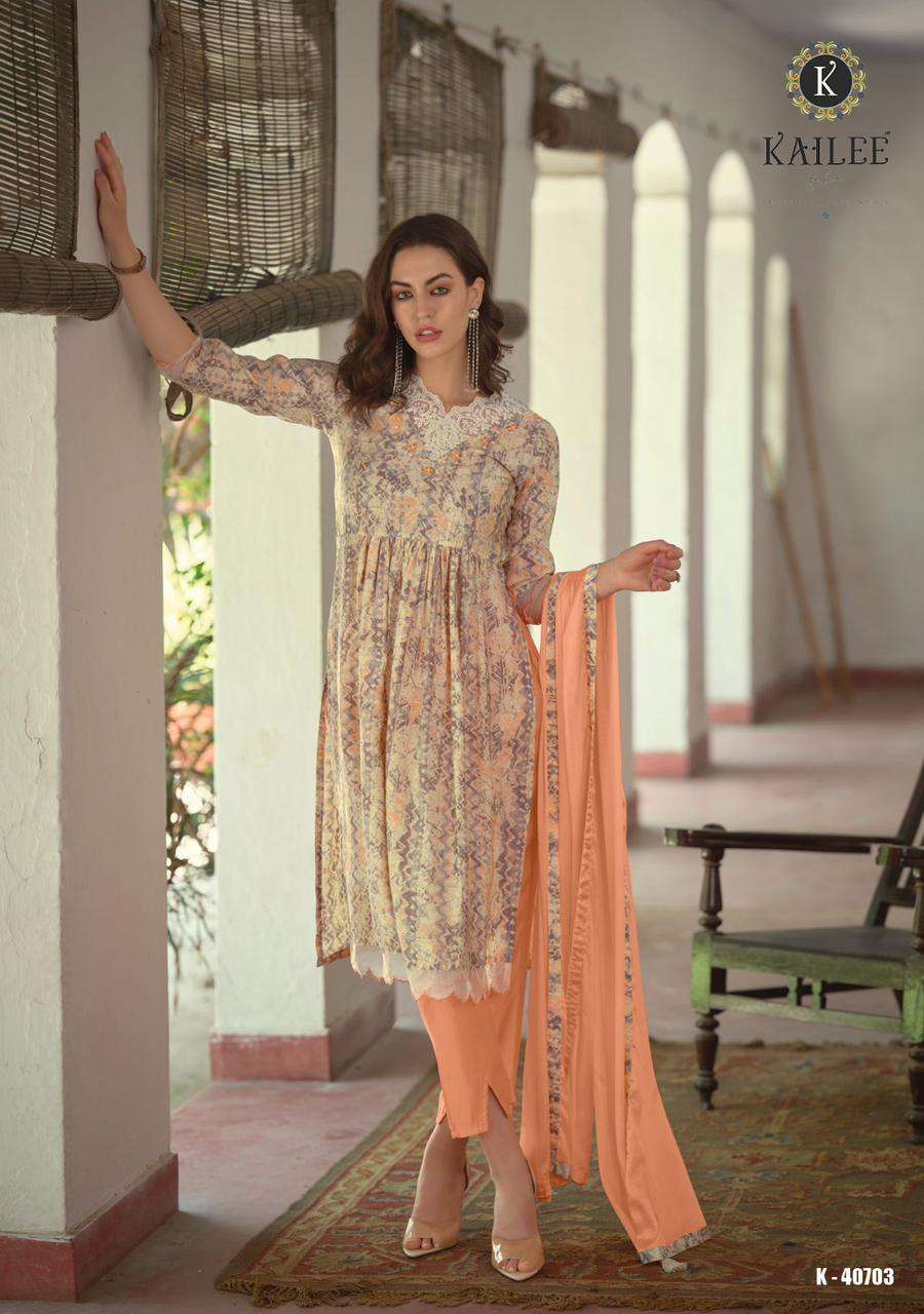 kailee fashion sanduk 40701-40708 series trendy look designer kurtis catalogue wholesaler surat