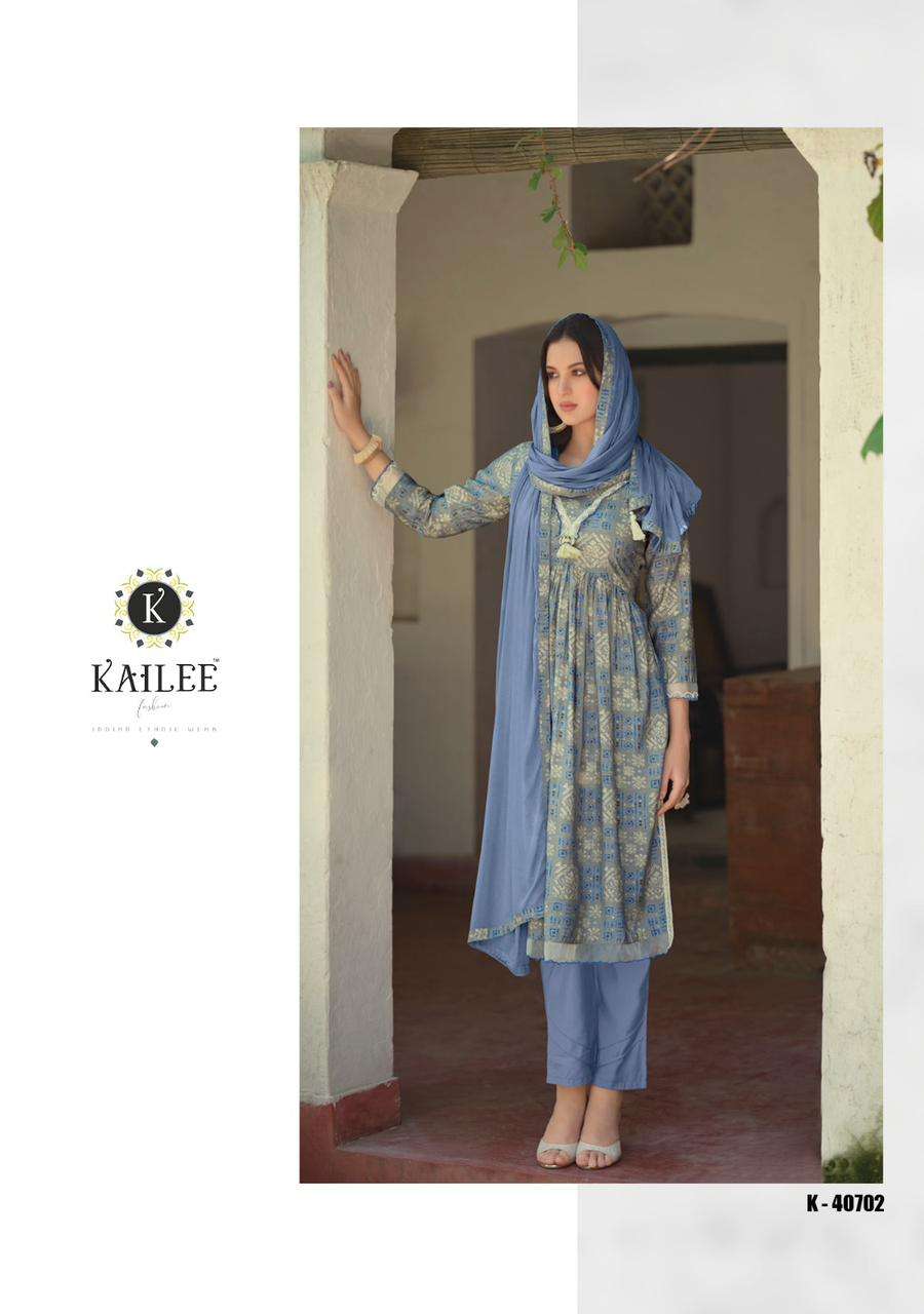 kailee fashion sanduk 40701-40708 series trendy look designer kurtis catalogue wholesaler surat