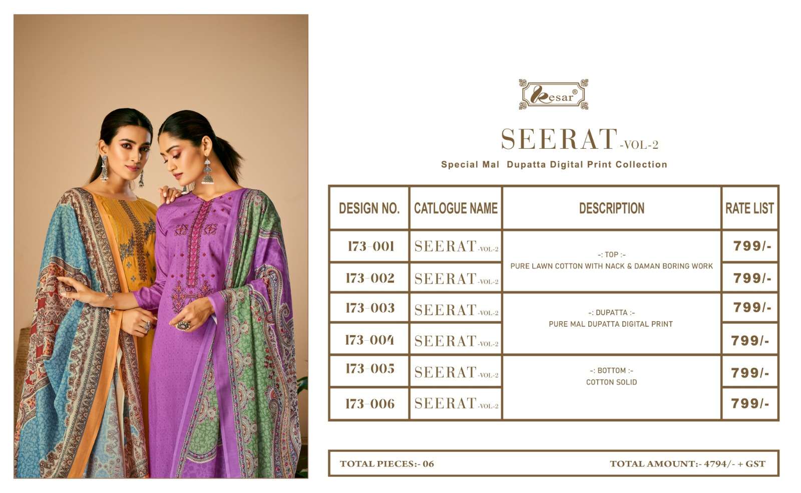 kesar seerat vol-2 unstitched designer salwar kameez dress material