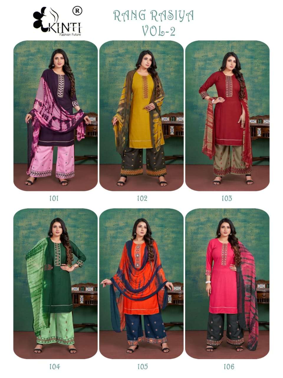 kinti fashion rang rasiya vol-2 101-106 series fancy look designer kurtis catalogue wholesaler surat