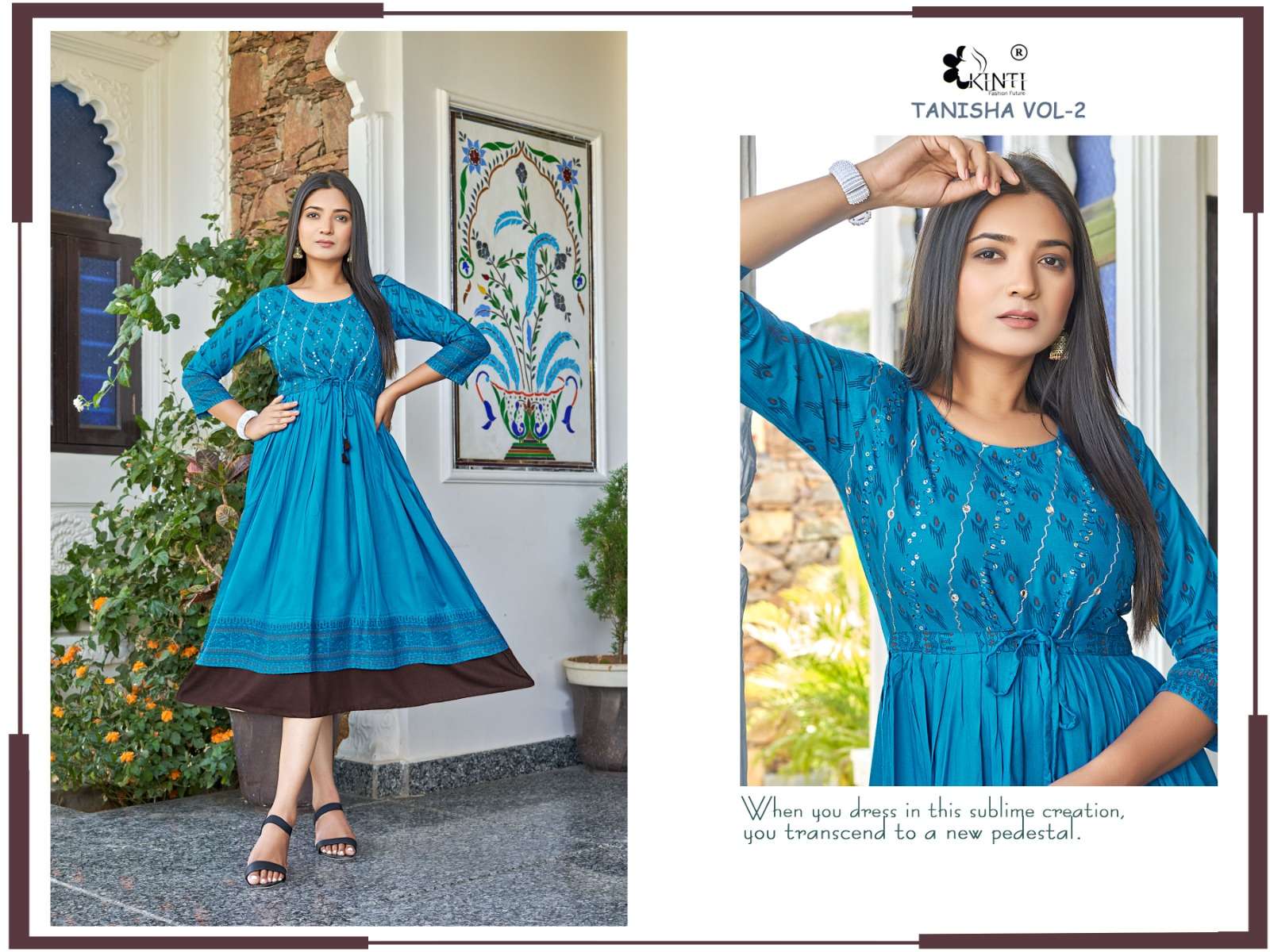 kinti fashion tanisha vol-2 print with work designer long kurti catalogue surat