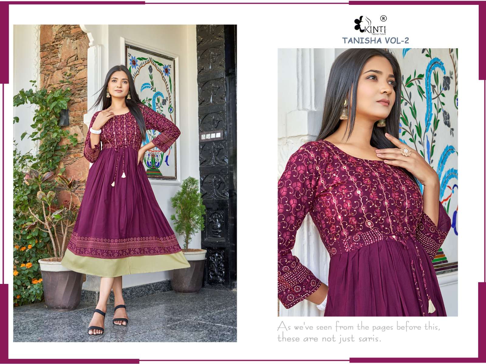 kinti fashion tanisha vol-2 print with work designer long kurti catalogue surat