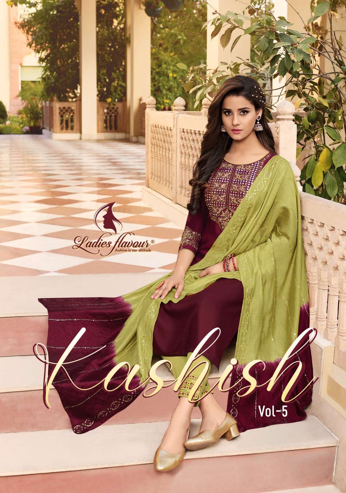 ladies flavour kashish vol-5 5001-5006 series fancy designer kurtis catalogue collection 2023
