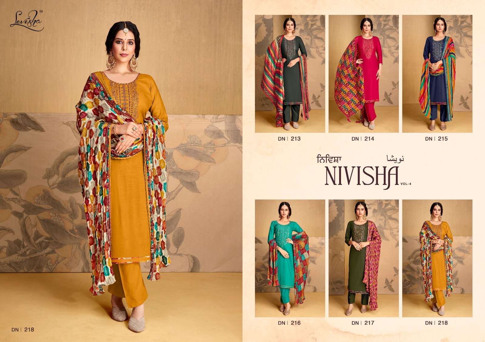 levisha nivisha vol-4 213-218 series indian designer salwar kameez catalogue design 2023