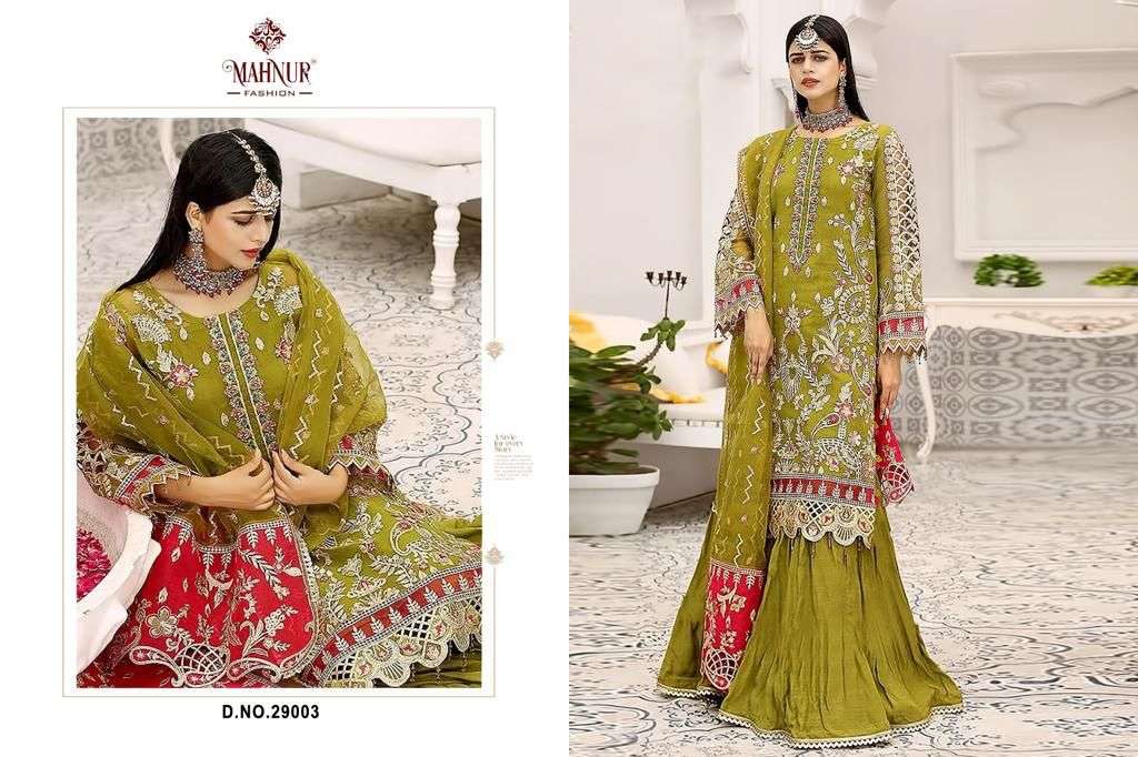 mahnur fashion mahnur vol-29 29001-29003 series organza designer embroidered salwar suits new catalogue surat