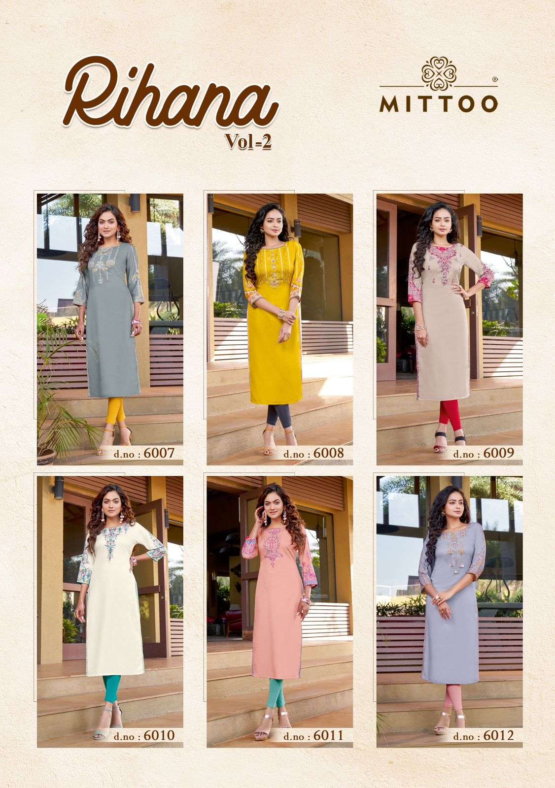 mittoo rihana vol-2 6007-6012 series daily uses designer kurtis catalogue manufacturer surat