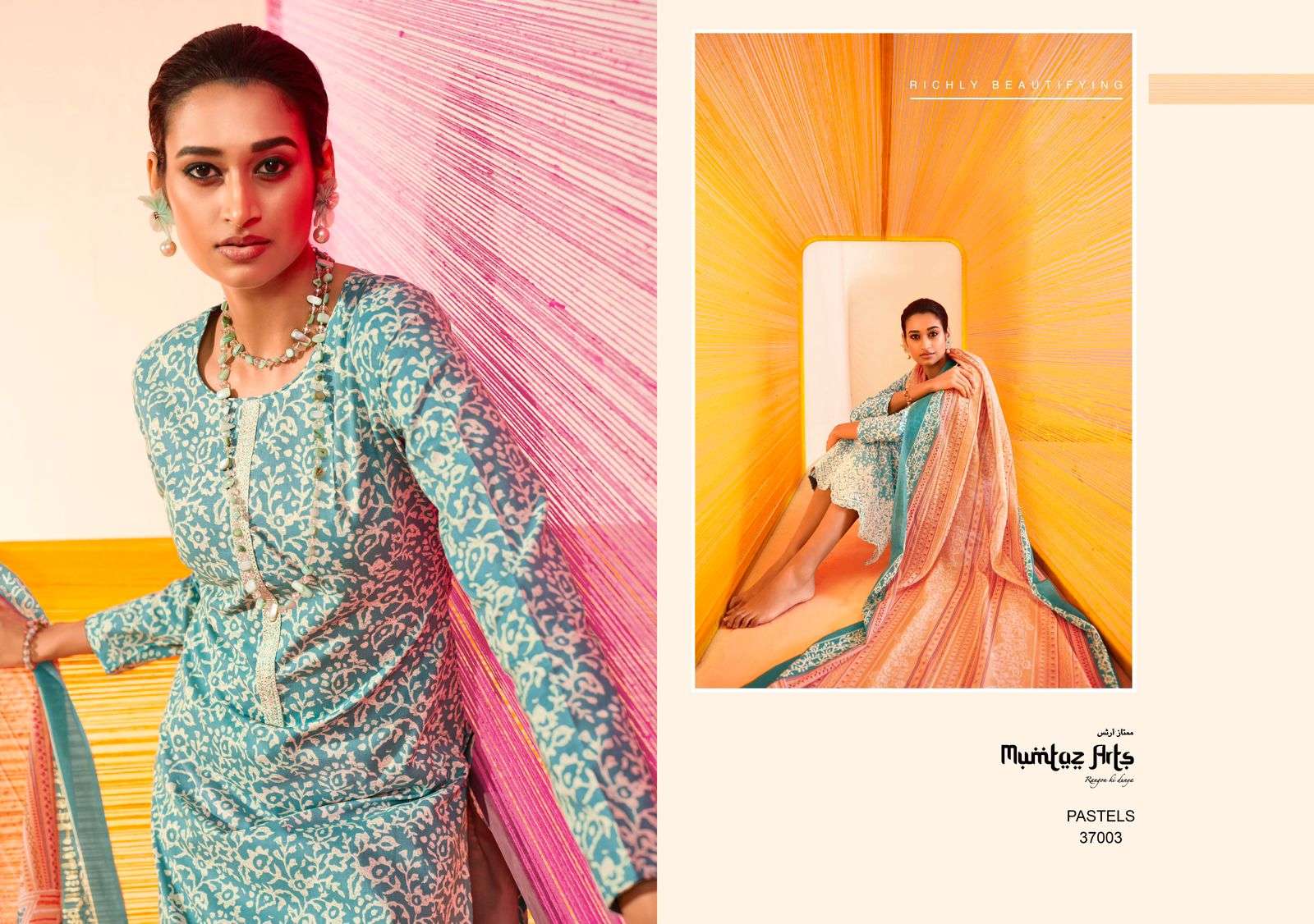 mumtaz arts pastels 37001-37008 series trendy designer salwar kameez catalogue online dealer surat