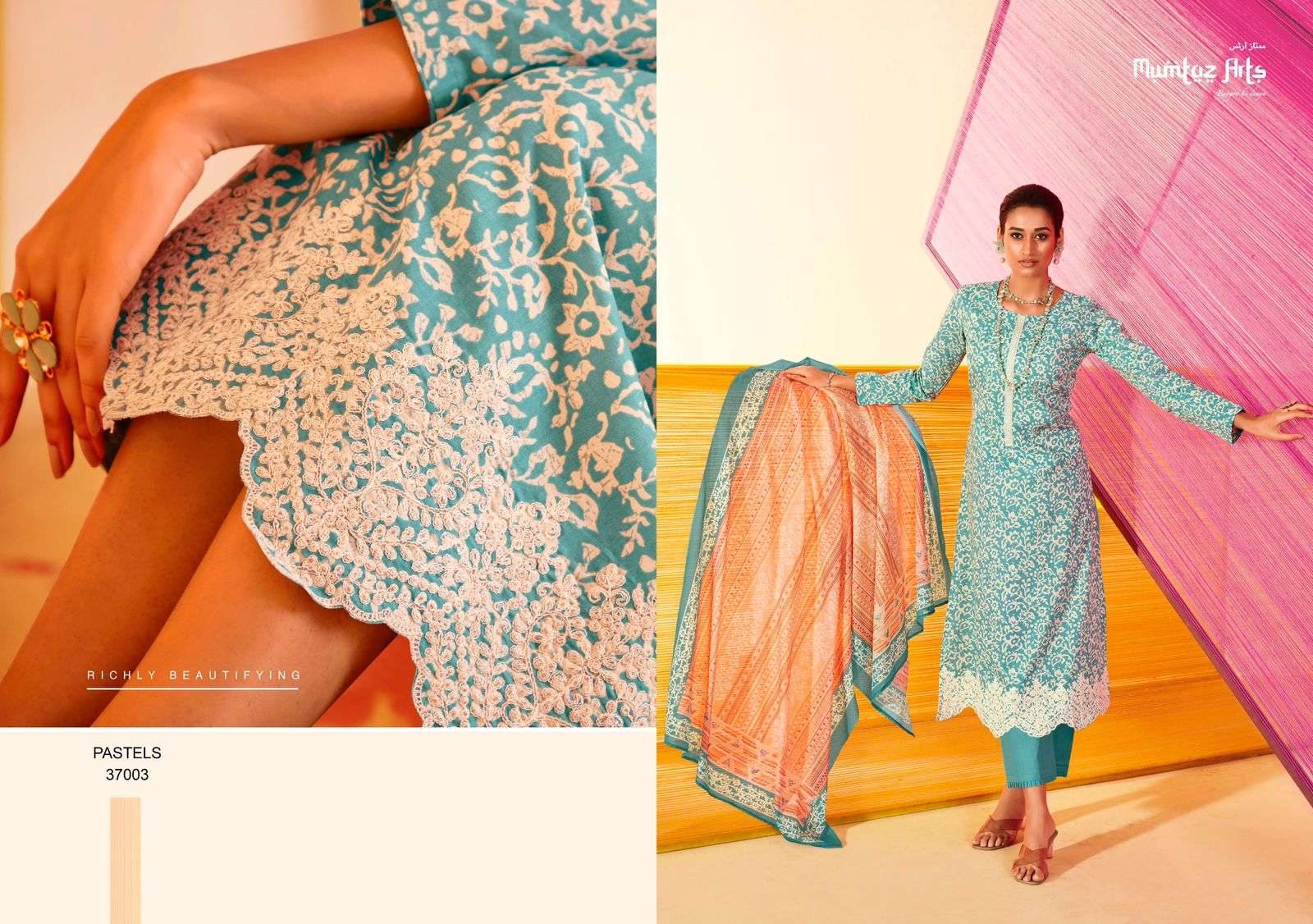 mumtaz arts pastels 37001-37008 series trendy designer salwar kameez catalogue online dealer surat