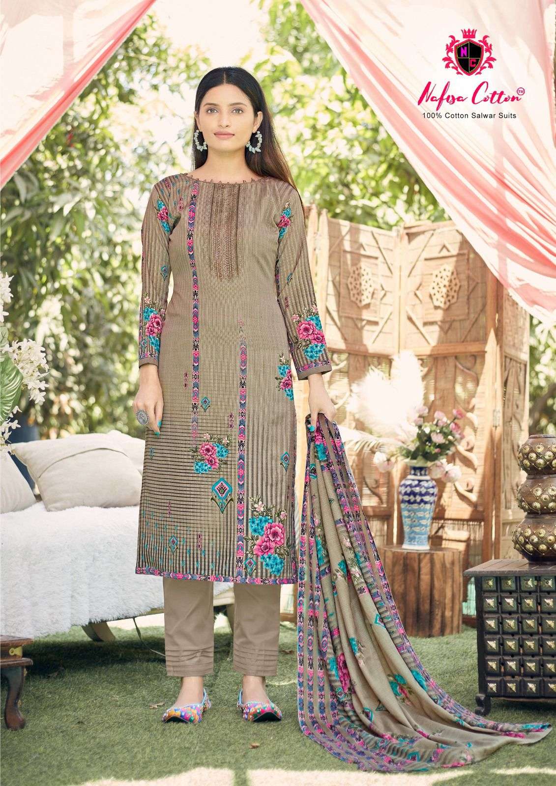 nafisa cotton esra karachi suits vol-3 3001-3010 series pure soft cotton designer salwar kameez catalogue manufacturer surat
