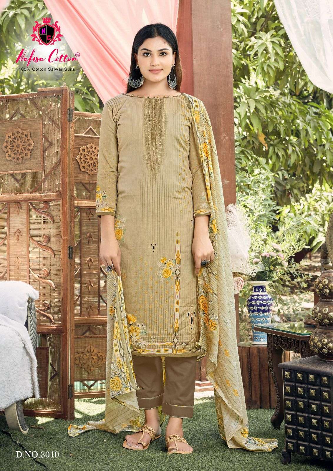 nafisa cotton esra karachi suits vol-3 3001-3010 series pure soft cotton designer salwar kameez catalogue manufacturer surat