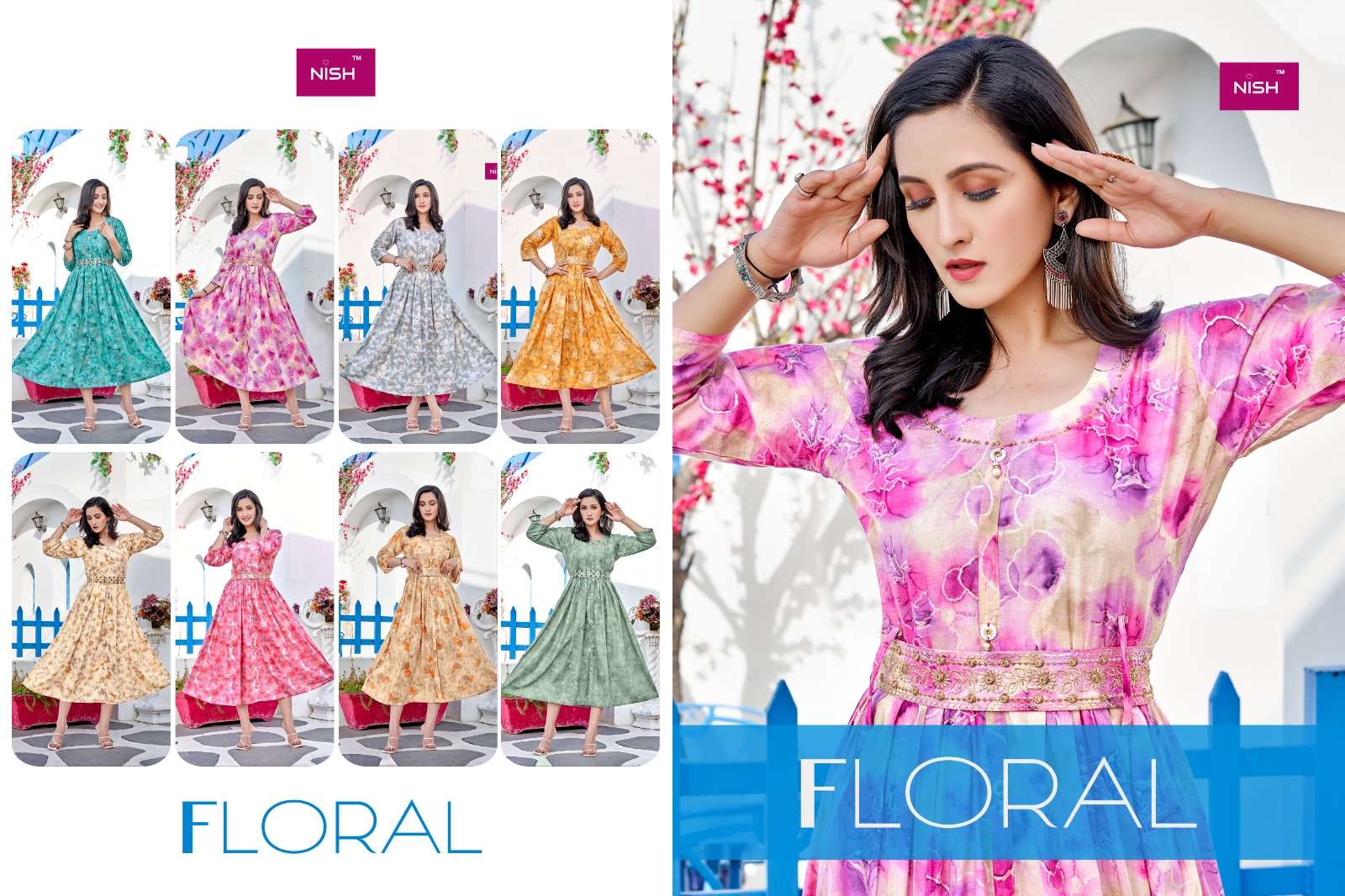 nish floral fancy look designer long kurtis catalogue online supplier surat 