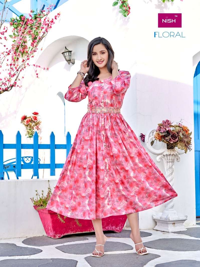 nish floral fancy look designer long kurtis catalogue online supplier surat 