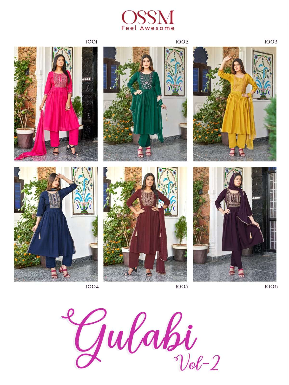 ossm gulabi vol-2 1001-1006 series stylish designer kurti nayra collection wholesaler surat