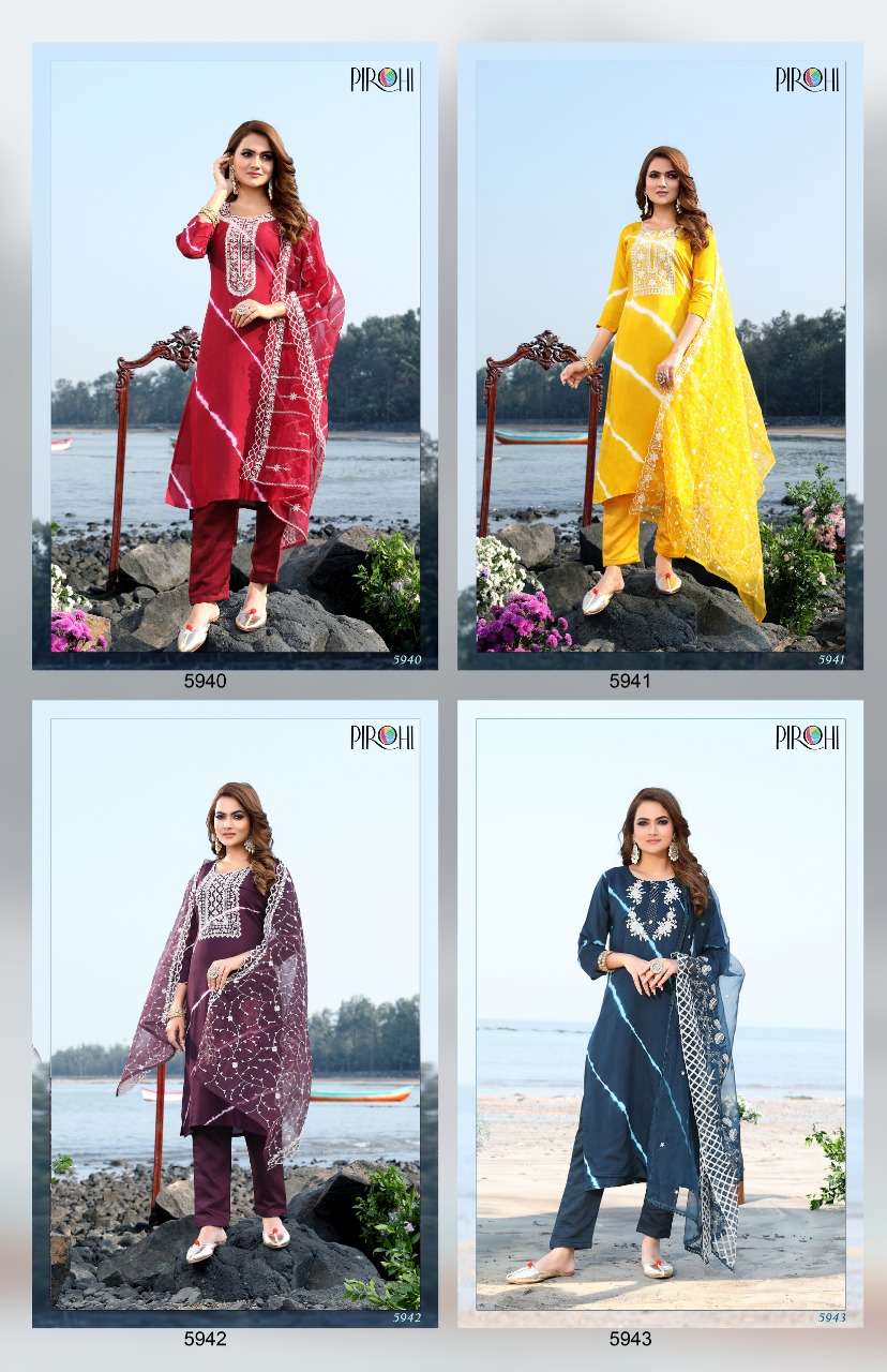 pirohi kesariya 5940-5943 series exclusive designer kurtis catalogue wholesale price surat