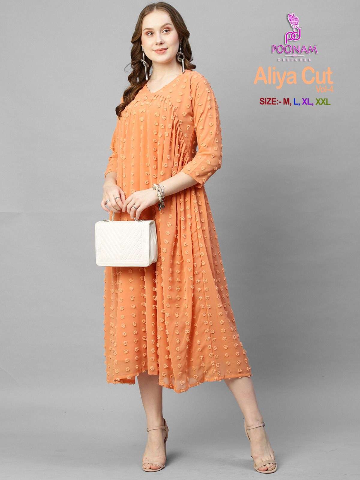 poonam designer aliya cut vol-4 1001-1006 series georgette butti fabric aliya cut gown catalogue design 2023