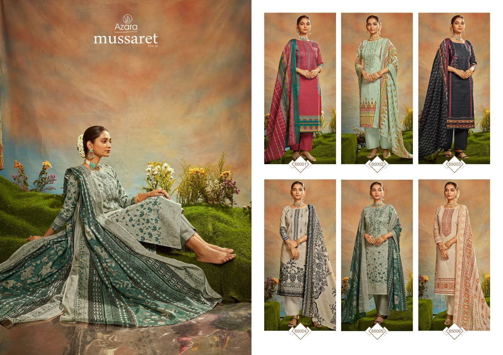 radhika fashion mussaret vol-23 65001-65006 series fancy designer top bottom with dupatta catalogue manufacturer surat