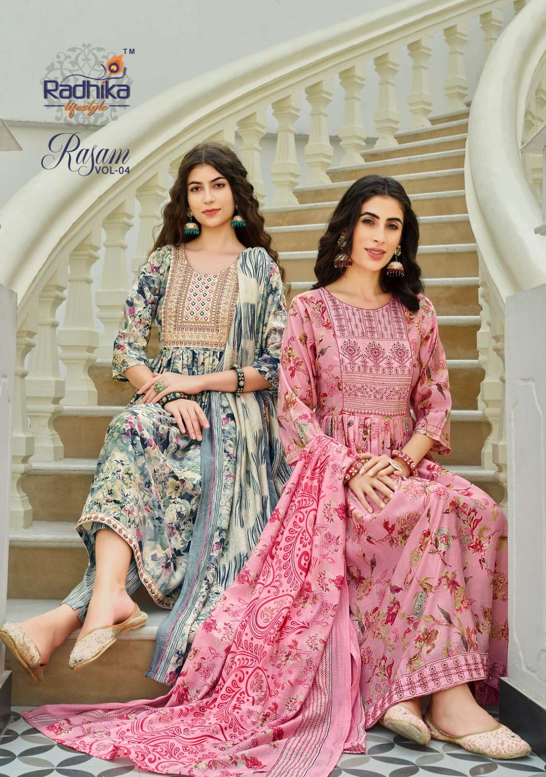 radhika lifestyle rasam vol-4 4001-4008 series nayra cut gown catalogue wholesaler surat