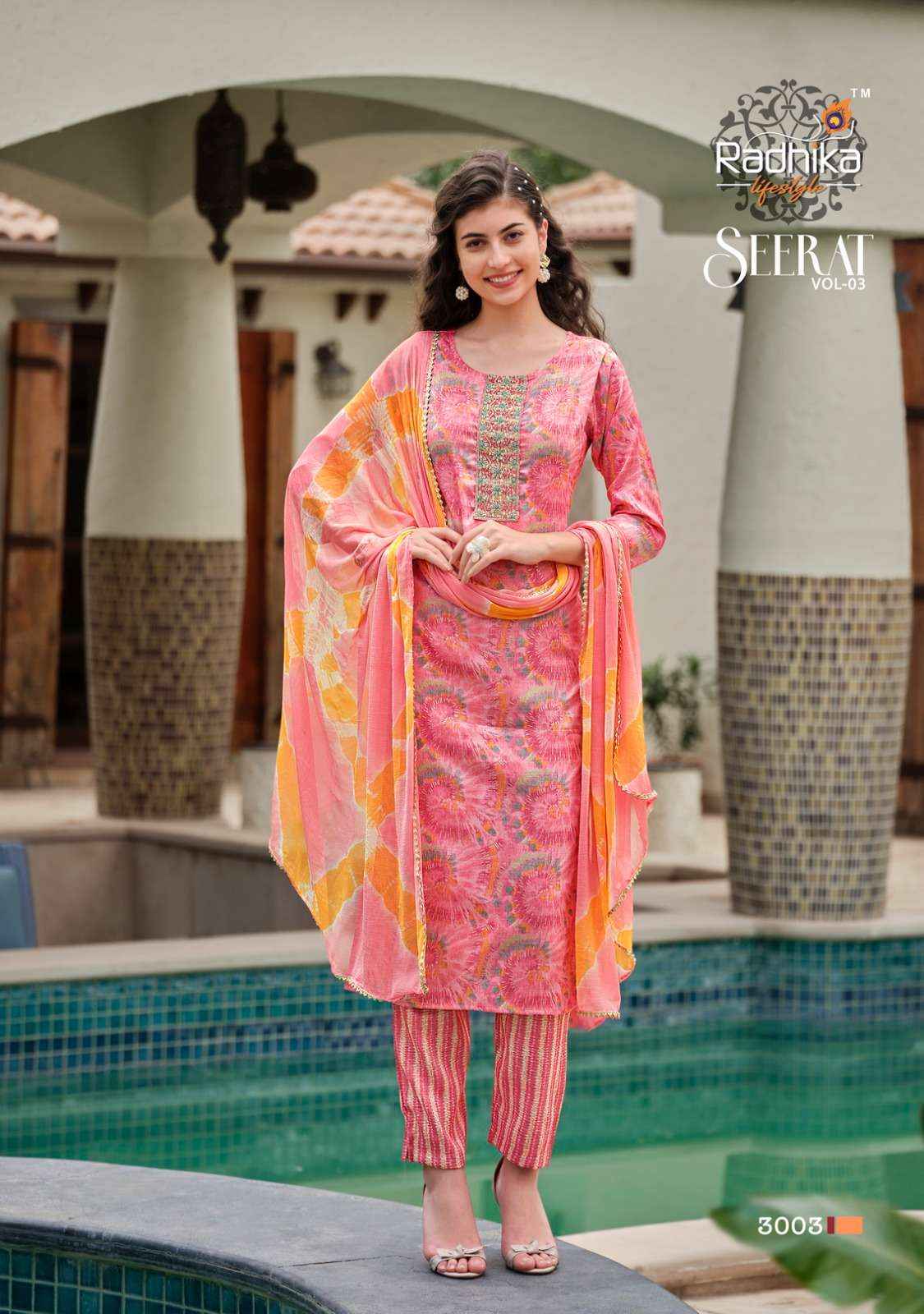 radhika lifestyle seerat vol-3 3001-3008 series trendy designer kurtis catalogue online supplier surat