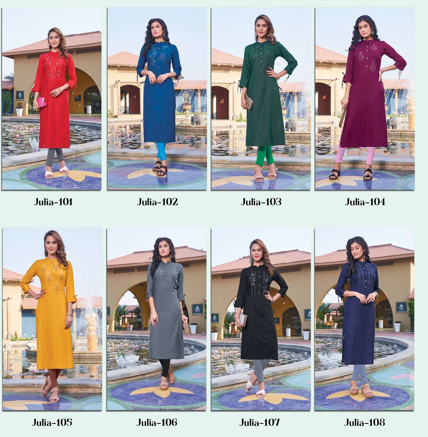 rangmaya julia 101-108 series simple designer kurtis catalogue online price surat