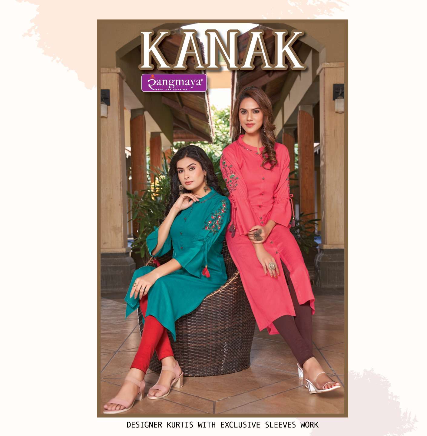 rangmaya kanak 101-108 series designer kurtis with exclusive sleeves work design 2023