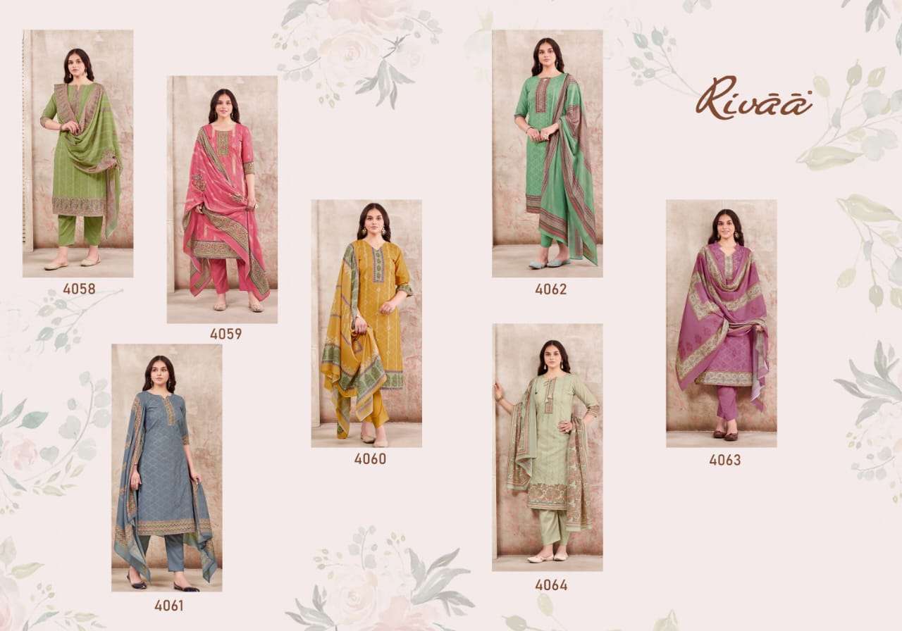 rivaa exports panghat 4058-4063 series indian designer salwar kameez catalogue manufacturer surat