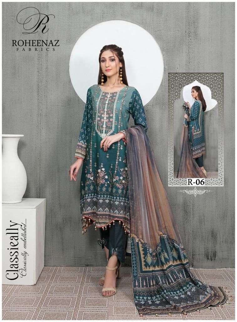 roheenaz fabrics amaya 1-6 series pure cotton designer dress material catalogue wholesaler surat