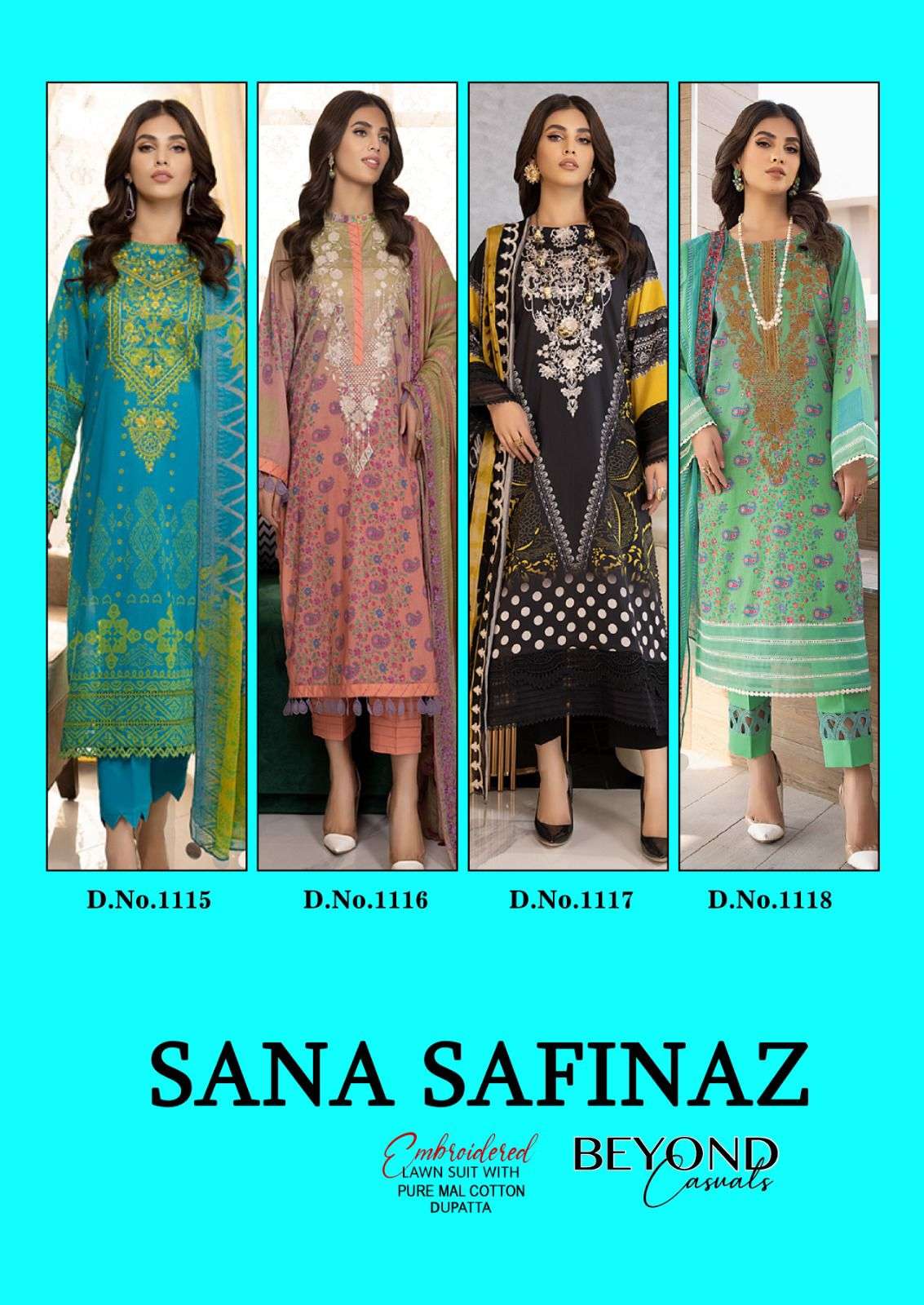 sana safinaz beyond casuals 1115-1118 series fancy designer pakistani salwar kameez catalogue wholesaler surat