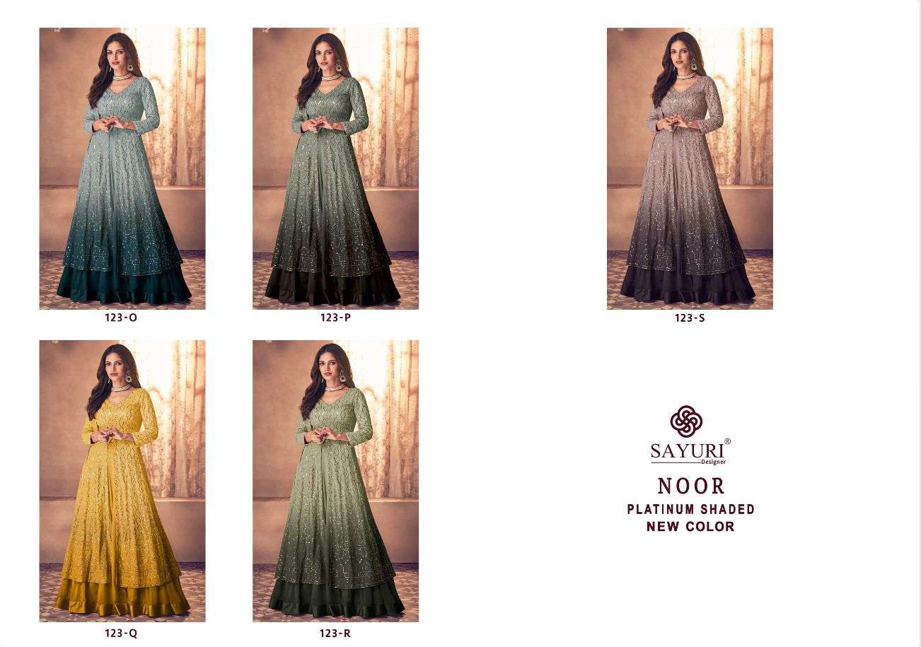 sayuri designer noor platinum shaded new color 123 series stylish look party wear designer dress catalogue manufacturer surat