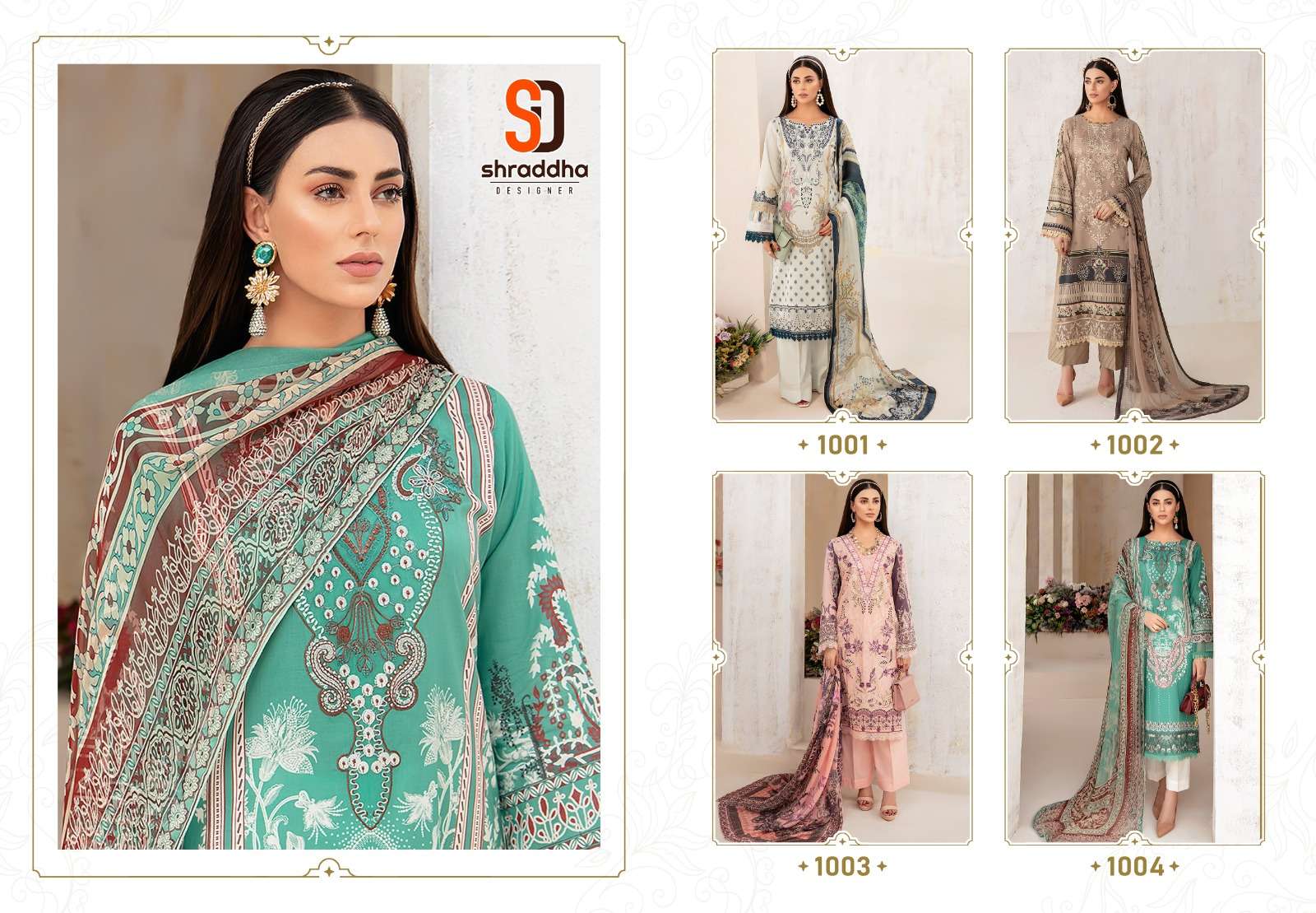 shraddha designer ramsha vol-1 1001-1004 series lawn cotton designer pakistani salwar suits collection 2023