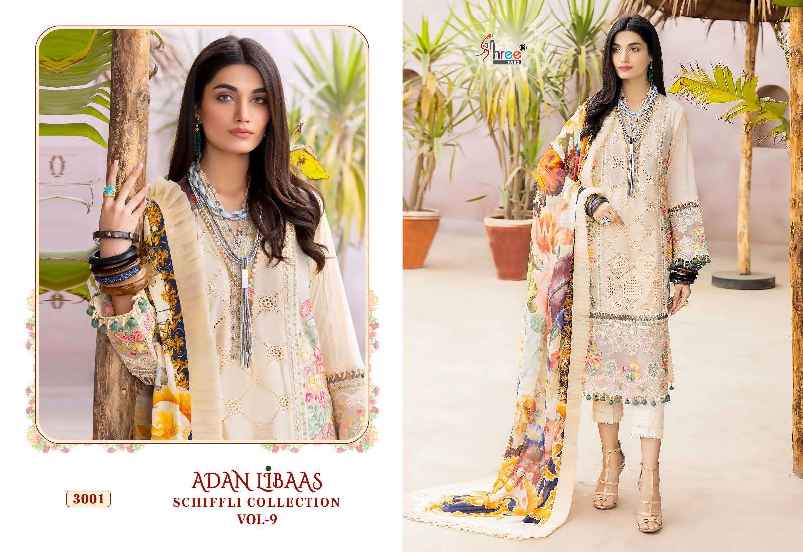 shree fabs adan libaas schiffli collection vol-9 3001-3007 series fancy designer pakisatni salwar suits new catalogue surat