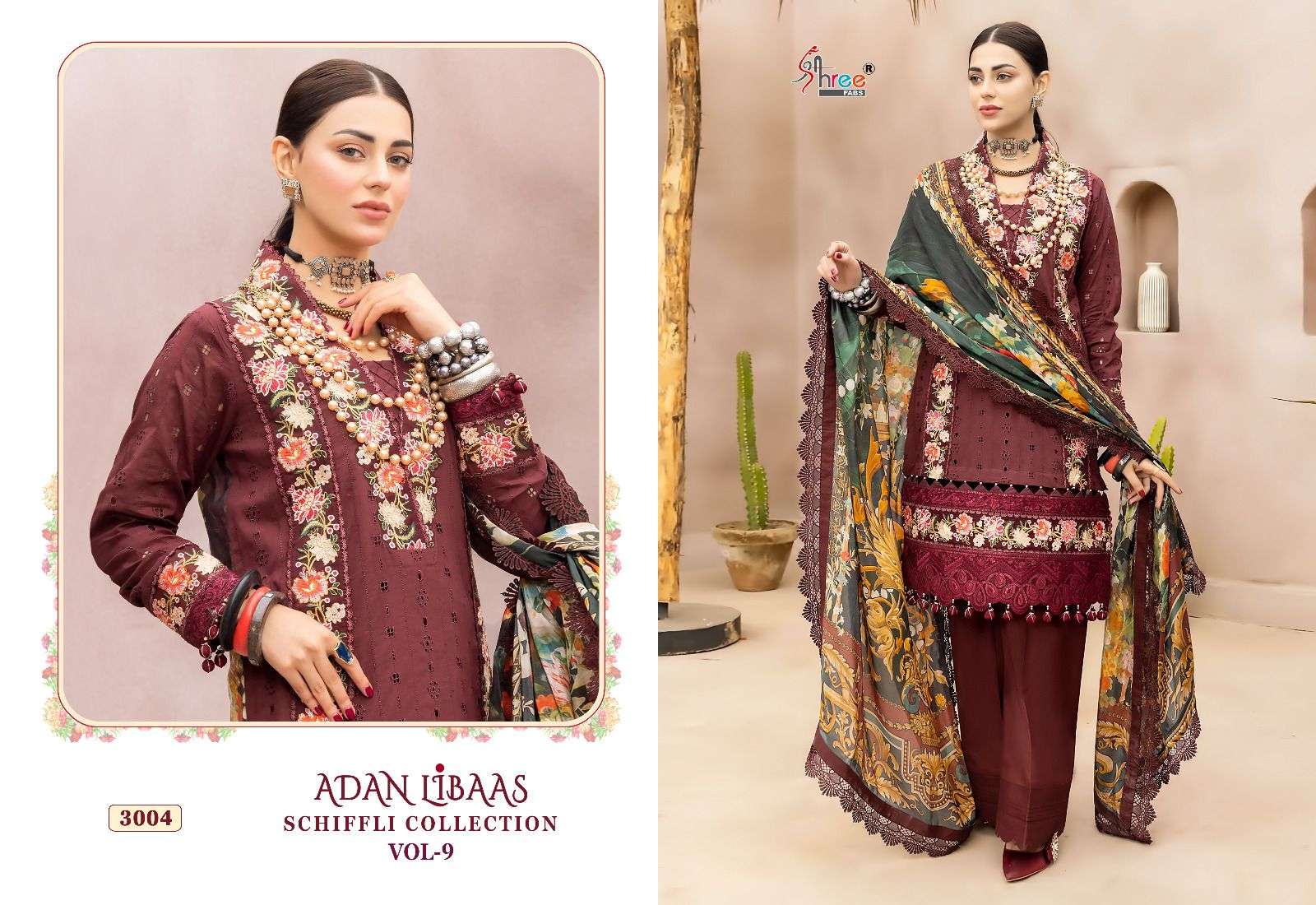 shree fabs adan libaas schiffli collection vol-9 3001-3007 series fancy designer pakisatni salwar suits new catalogue surat