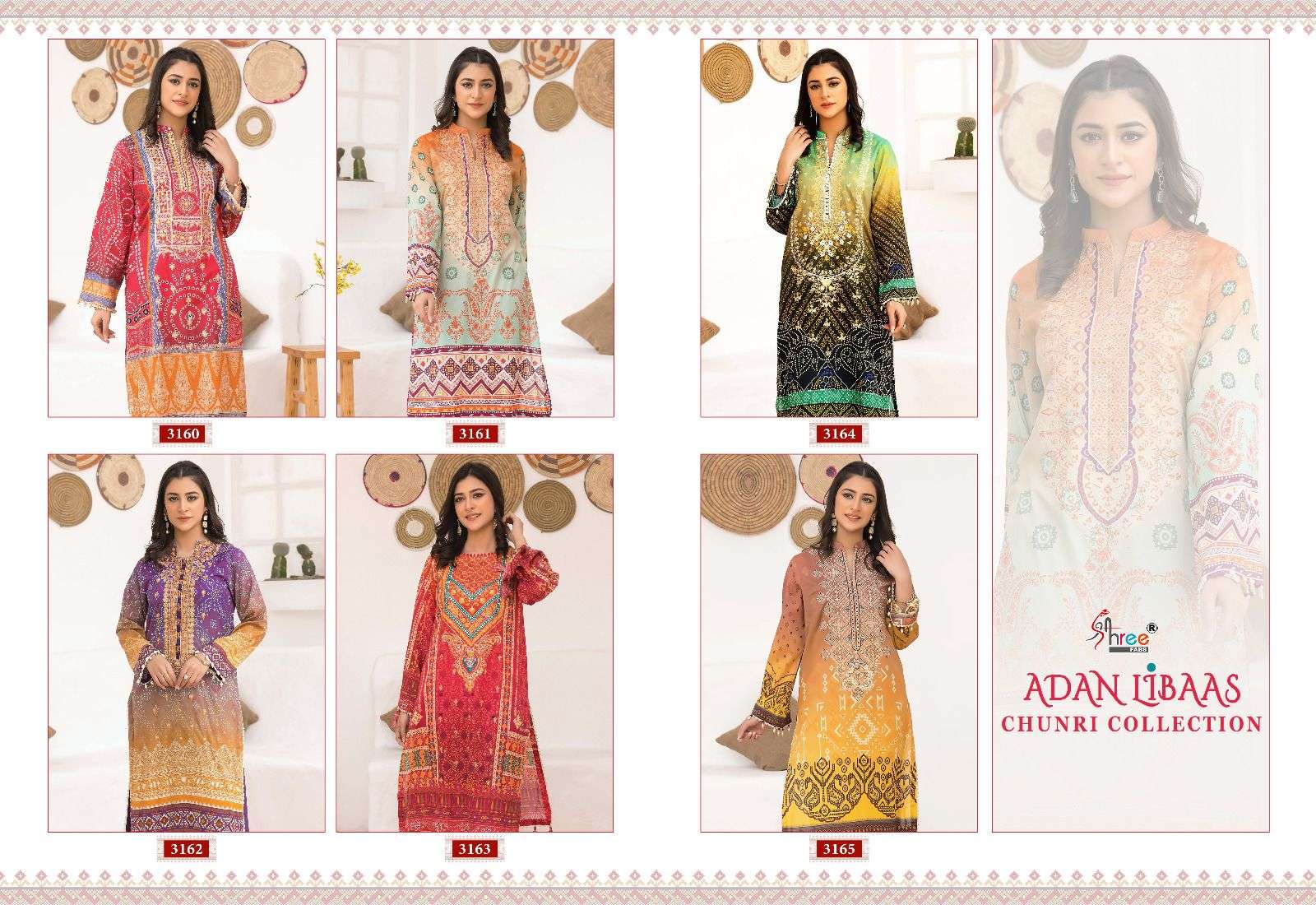 shree fabs adan libas 3160-3165 series unstitched designer pakistani salwar suits design 2023