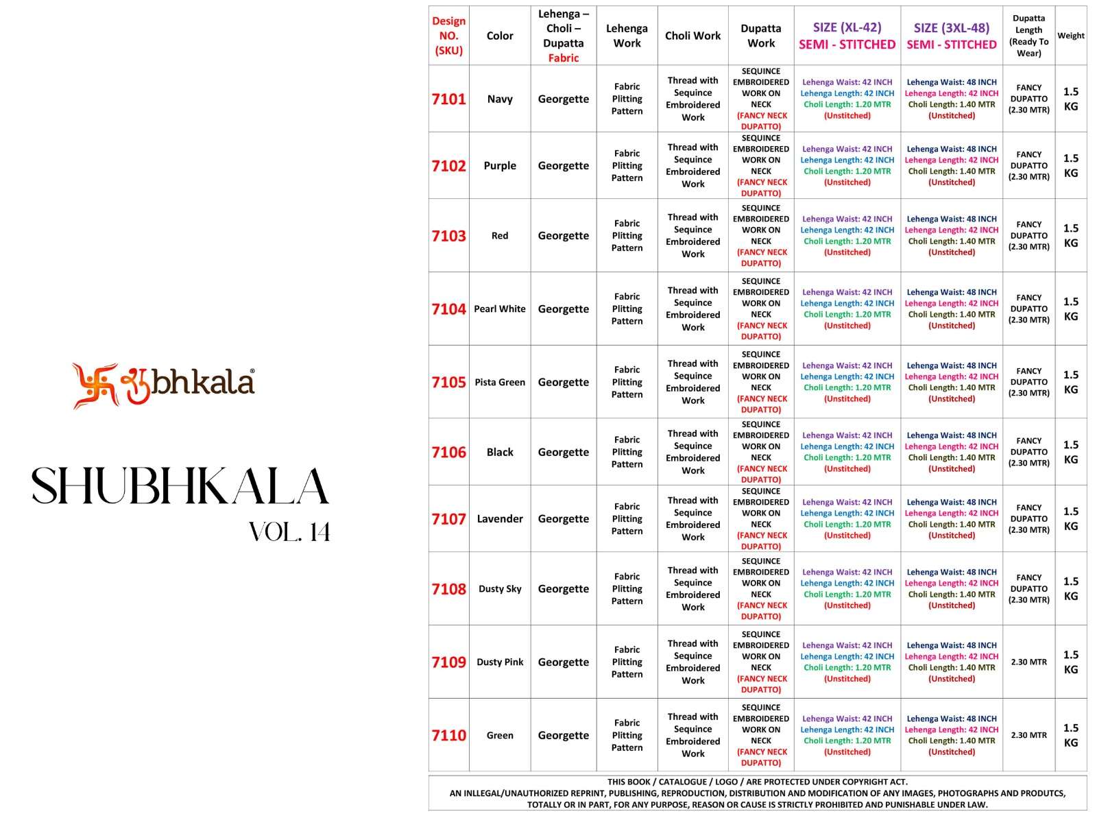 shubhkala shubhkala vol-14 7101-7110 series georgette designer party wear lehenga choli latest catalogue surat