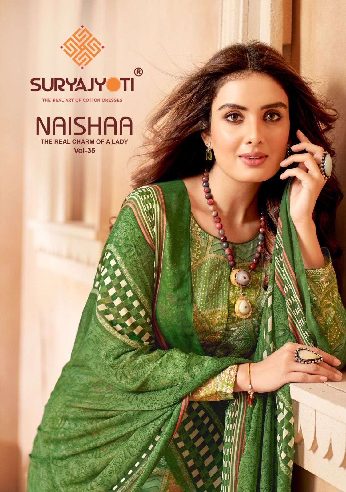 suryajyoti naishaa vol-35 35001-35010 series indian designer dress material catalogue wholesaler surat