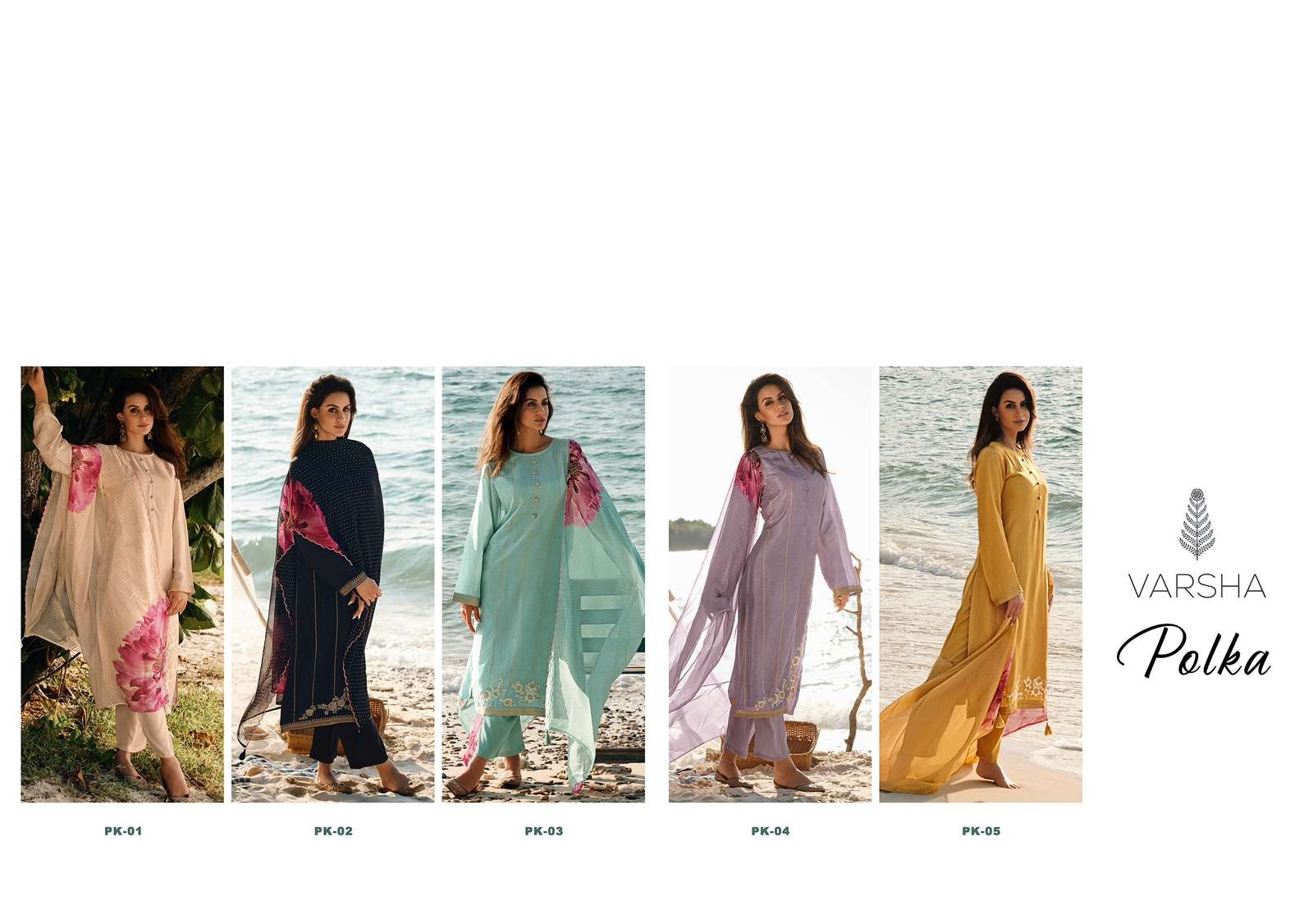 varsha fashion polka 01-05 exclusive designer salwar kameez catalogue online supplier surat