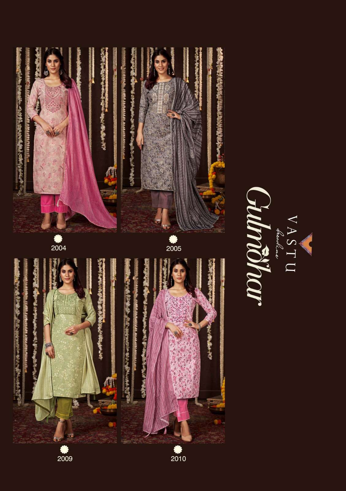 vastu tex gulmohar 2001-2010 series lawn cotton designer salwar suits catalogue wholesaler surat