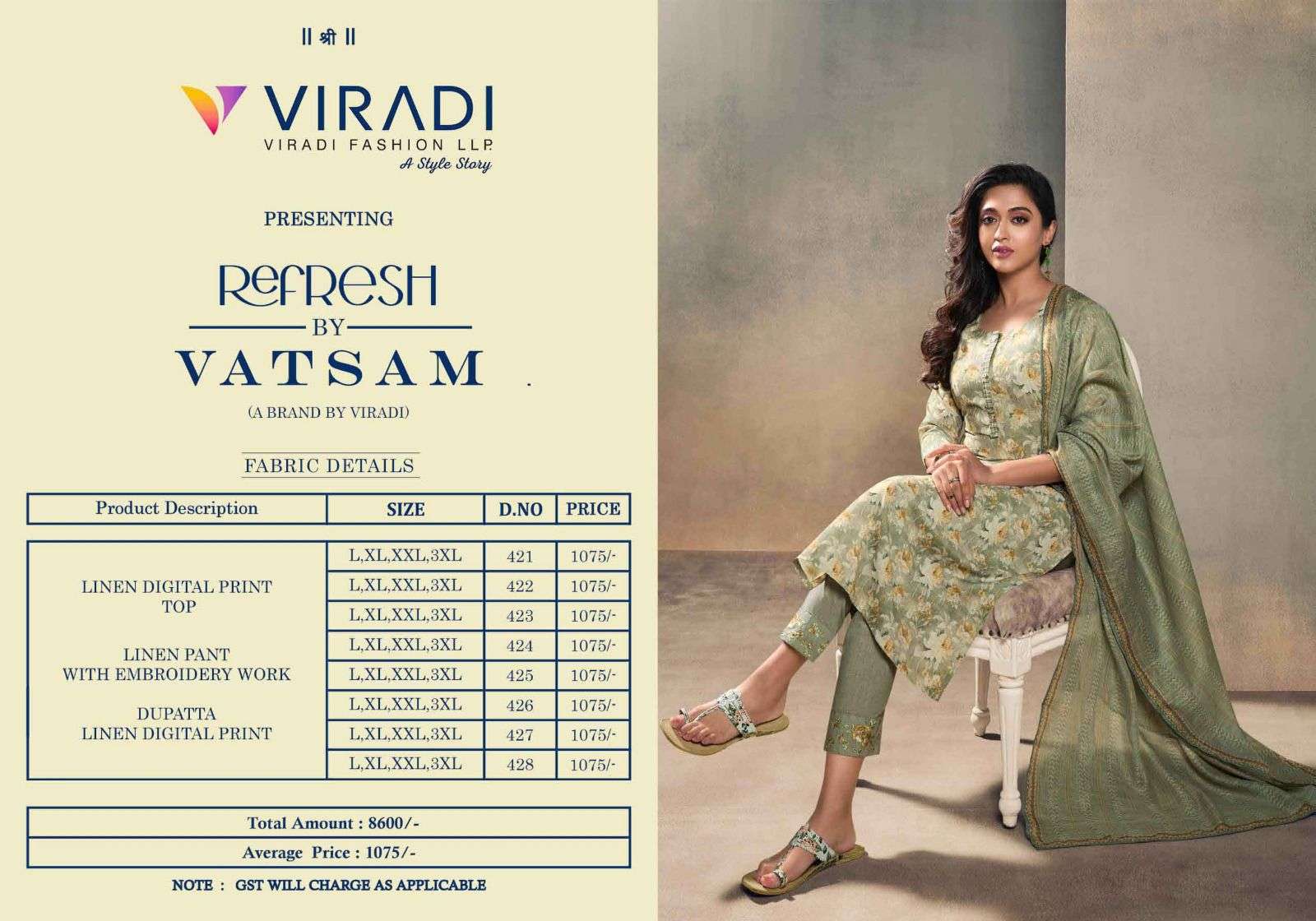 vatsam refresh 421-428 series linen digital print designer dress catalogue wholesale price surat