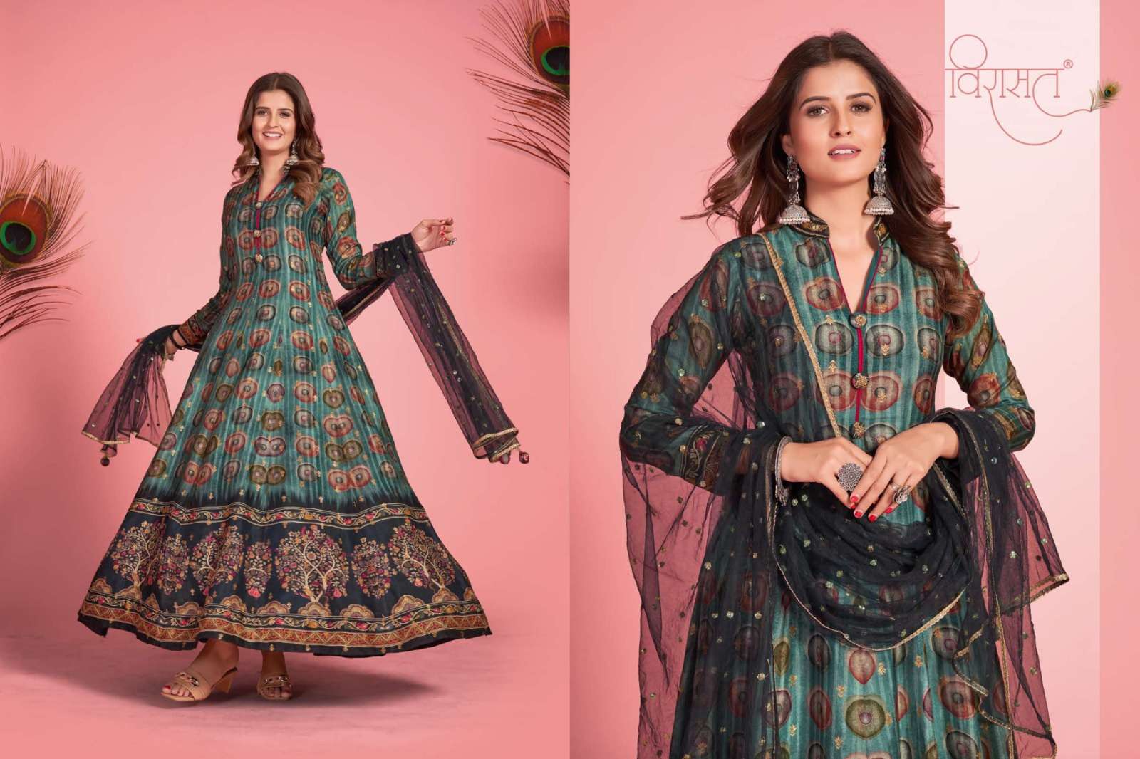 virasat kalamkari 1001-1003 series exclusive designer gown online supplier surat
