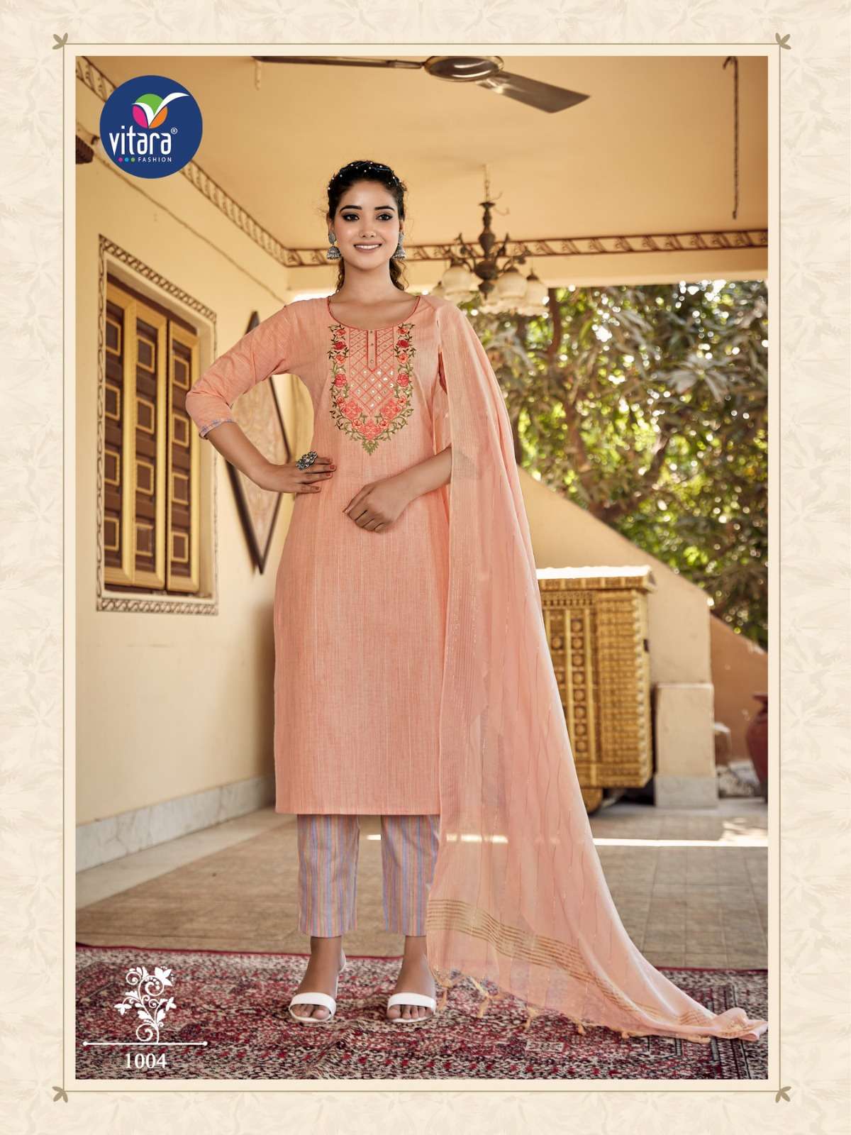 vitara fashion majento 1001-1005 series exclusive designer kurti pant with dupatta catalogue surat