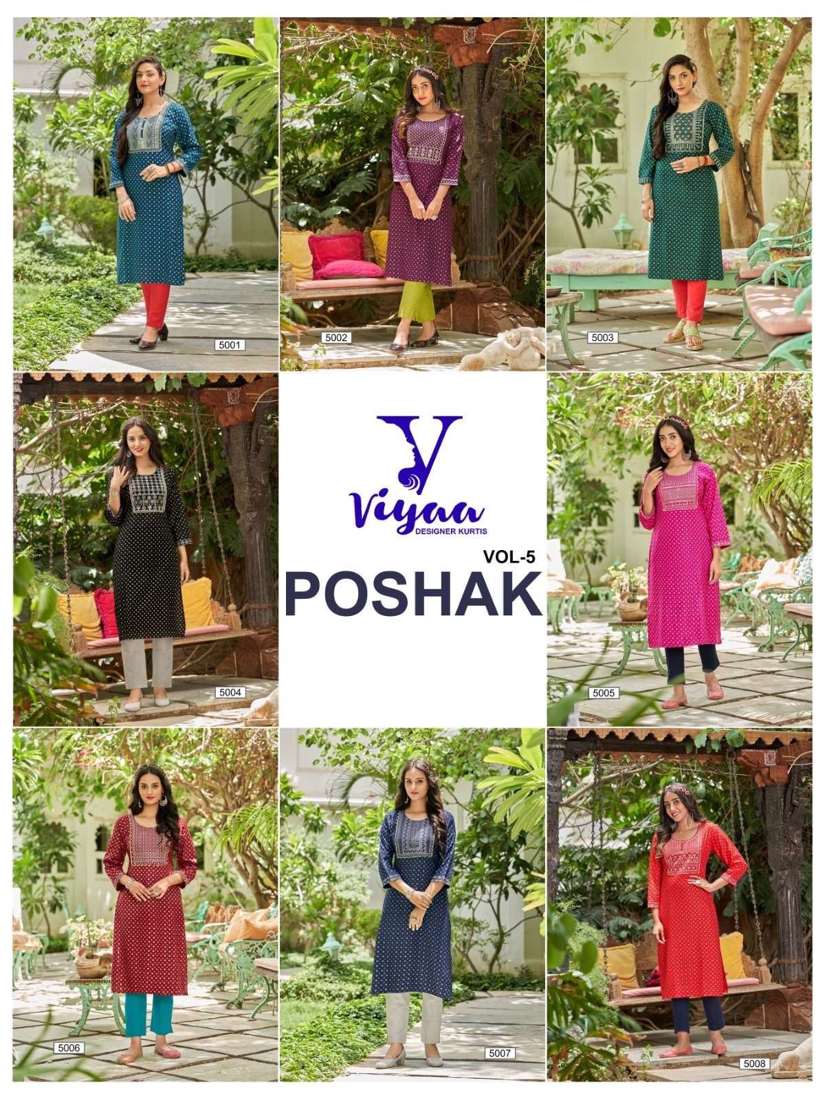 viyaa designer poshak vol-5 5001-5008 series daily uses designer kurtis catalogue manufacturer surat