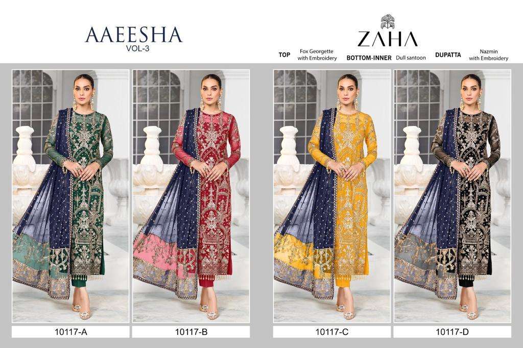 zaha aaeesha vol-3 10117 series georgette designer salwar kameez catalogue collection 2023