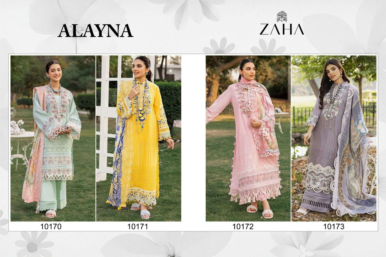 zaha alayna 10170-10173 series exclusive designer pakistani salwar suits catalogue design 2023 