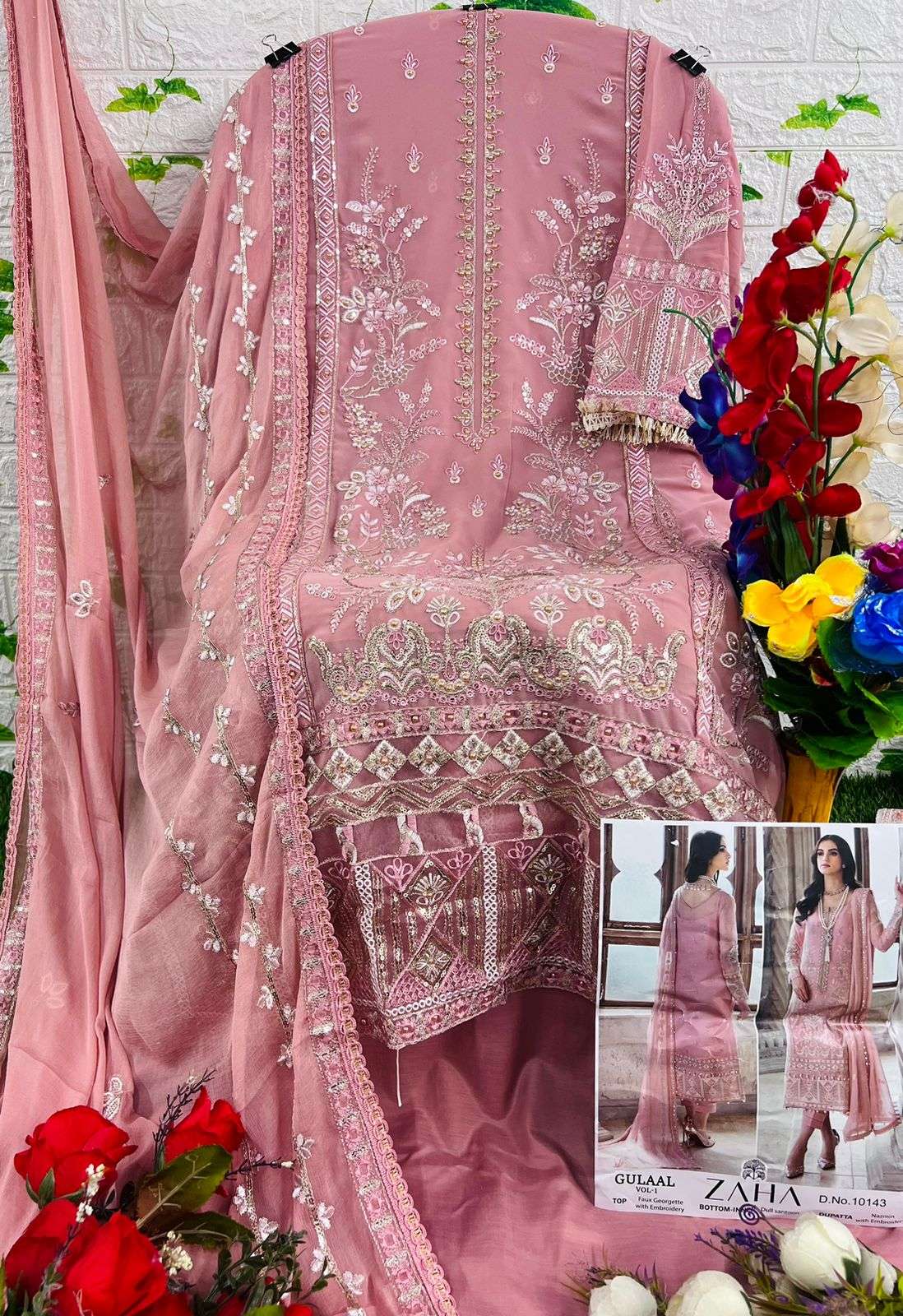 zaha gulaal vol-1 10143-10147 series faux georgette designer pakistani salwar suits catalogue online price surat