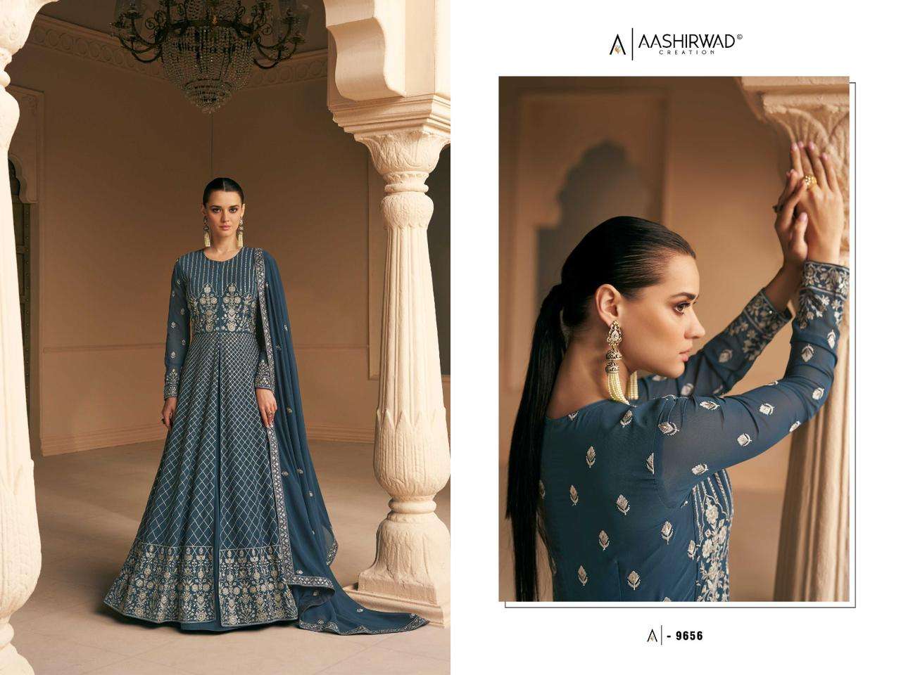 aashirwad creation almora 9655-9658 series party designer dress catalogue wholesaler surat